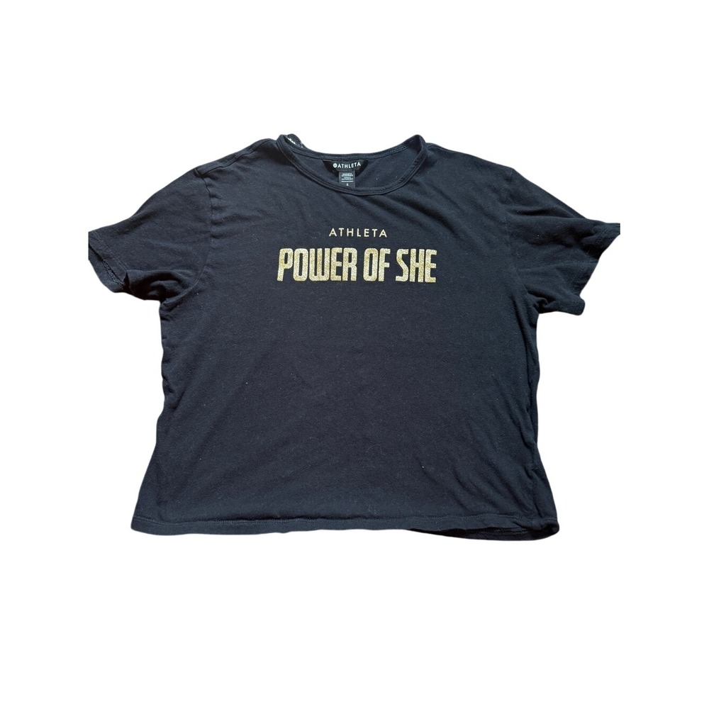 Athleta Black Power Of She Gold Graphic Tee Small Sporty Spice Athleisure